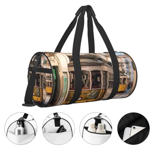 Travel Duffle Bag Weekender Bags for Men Women with Shoe Compartment Large Capacity Weekender Overnight Bag Lisbon Tram Carry On Tote Bags Sport Gym Bag for Travel Yoga, Black, One Size3