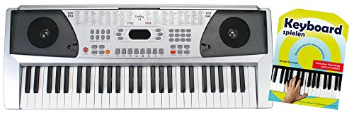FunKey 54 synthétiseur argenté comprenant alimentation, porte-partitions et méthode d’apprentissage - Les Beatles, Paul McCartney, John Lennon, RIngo Starr, George Harrison FunKey 54 synthétiseur argenté comprenant alimentation, porte-partitions et méthode d'apprentissage