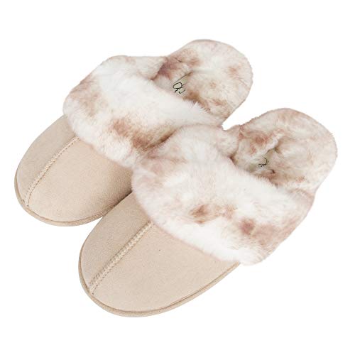 Jessica Simpson Women's Comfy Faux Fur House Slipper Scuff Memory Foam Slip On Anti-Skid Sole, Ivory, X-Large #TOP4