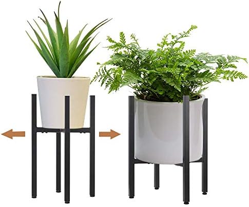 2 Pack Metal Plant Stand Indoor with Adjustable Width Fits 8 to 12 Inch Pots,Mid-Century Flower Holder for Corner Display-Black(Planter and Pot Not Included).