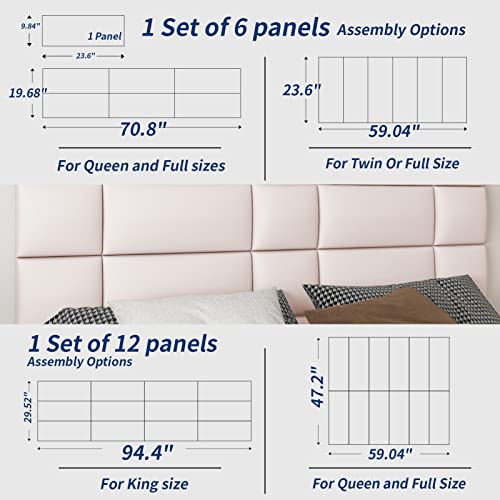 Art3D Adjustable Wall Mounted Upholstered Headboard For King, Twin, Full And Queen, Reusable And Removable Padded Wall Panels, Interchangeable Bed Panels In Pink (12 Panels, 9.84" X 23.6") #TOP4
