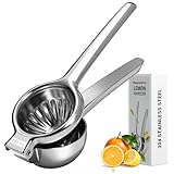 ThermoPro Lemon Lime Squeezer, 304 Stainless Steel Hand Press Citrus Juicer with Grooved Bowl & 8 Filter Holes, Heavy-Duty Hinged Handle, High Juice Yield, Easy to Use & Dishwasher Safe