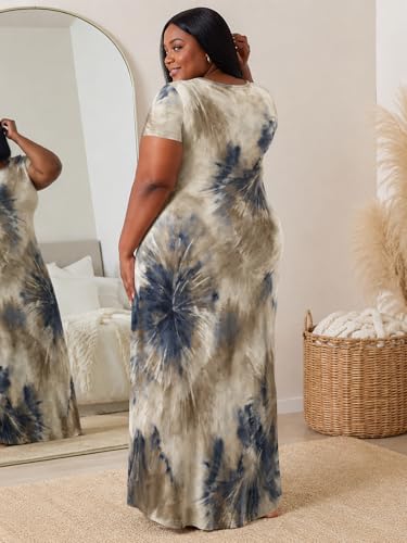 Image of SUZONANA Plus Size Dresses for Women Summer Casual Maxi Dress Short Sleeve Loose Vacation Dress