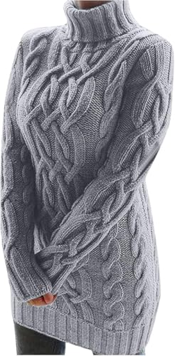 Herbst Winter Dick Rollkragenkleid Damen, Einfarbig Rollkragen Langarm...