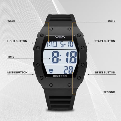 Image of V2A Digitron 2118 Tonneau Sports Watch for Men & Boys | Rugged Design | Big Dial | Alarm, Stopwatch, 12 /24H | 3 ATM Water Resistant | Luminous Display | Sports, Fitness, Outdoor & Training | Gifts for Men & Boy