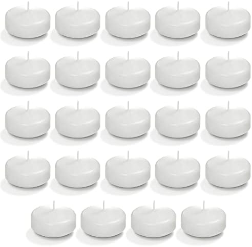 Premium 24 Piece 2 inch Unscented White Dripless Wax Burning Floating Candles Centerpieces, 4+ Hour Burn, Round Tealight Shaped Disks for Wedding, Parties, Special Occasions, Home Decoration TeaL NiNE