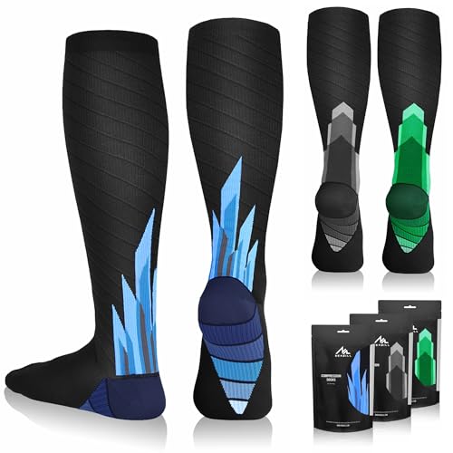 NEWZILL Medical Compression Socks for Women & Men Circulation 20-30 mmHg, Best Support for Running Athletic Cycling Nursing Travel Work and Fitness (L/XL Ice/Green/Gray 3-Pairs)