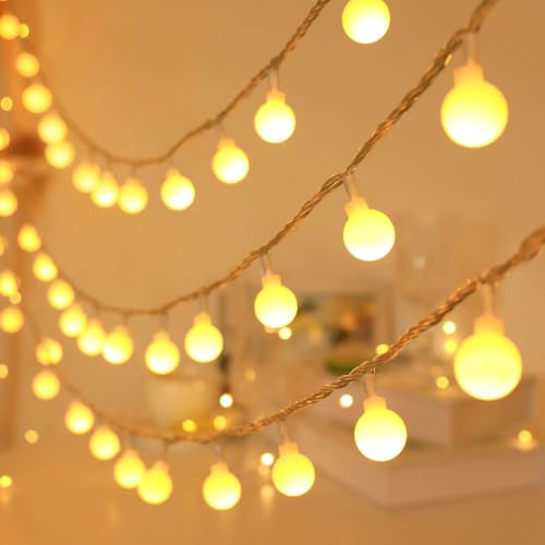 RaThun Globe String Lights Indoor, 49 Feet 100 LED Fairy Lights for Bedroom Plug in, 8 Modes Warm White Christmas String Lights for Indoor Outdoor Patio Party Garden Wedding Christmas Tree Decor