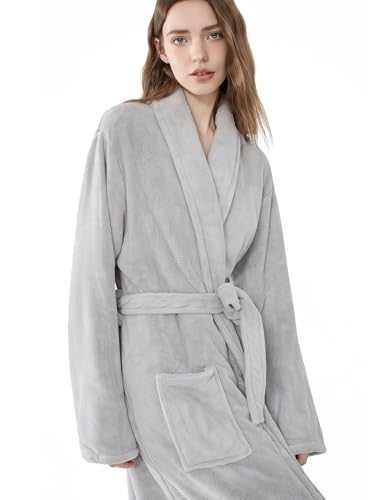 Image of Soft Robe For Women,Warm Plush Bath Robes Female,Spa Towel After Shower Lightweight Long Bathrobe