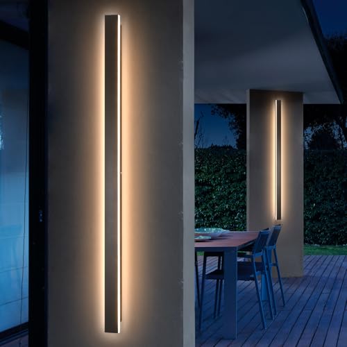 Image of AioTio Modern Outdoor Lights,2pack 59inch Long Outdoor LED Garage Wall Lighting Fixtures,3000K Exterior Linear Wall Sconce Black Patio Wall Light Fixtures for Porch,Living Room,Corridor