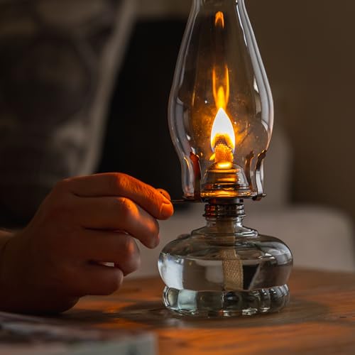 Lamplight 12-inch Chamber Oil Lamp Clear Glass, Hurricane or Power Outage, White, 110