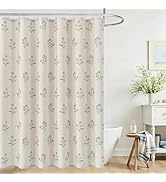 ORTIGIA Linen Shower Curtain Farmhouse Vintage Floral Shower Curtains Sage Green Boho Rustic Curt...