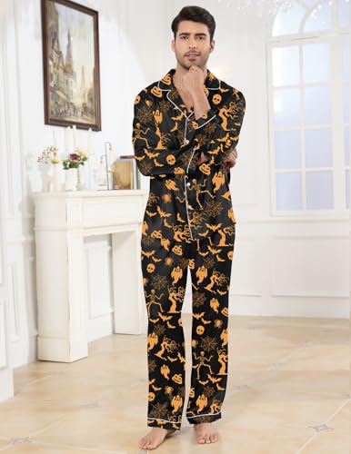 Image of Veseacky Mens Silk Satin Pajamas Set Short Sleeve Sleepwear Button-Down Pjs Sets Two-Pieces Loungewear with Pockets S-XXL