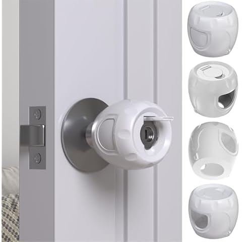 HEOATH Innovative Door Knob Safety Cover for Kids (4 Pack) Baby Safety Door Lock Childproof Door knob Handle Covers, Hidden Holes Covers and Lock Flap Cover Design - No Screwdriver or Tools Needs Cover