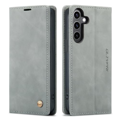 Coque pour Samsung Galaxy A15 5G en cuir PU gris vintage avec porte-cartes