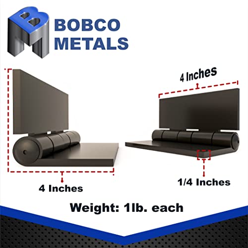 Bobco Metals Heavy Duty Weldable Hinges | Steel Butt Hinge Design for Heavy Gates & Doors | Long Lasting - 4" x 4" Size - 1/4" Plate Thickness (2 lb,1 Pair)