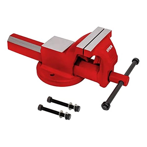 Tornillo de banco paralelo STIER, abertura de sujeción 125 mm, tamaño 100 mm, tornillo de banco con una amplia superficie de yunque, fuerza de sujeción elevada, incl. material de fijación y mordazas