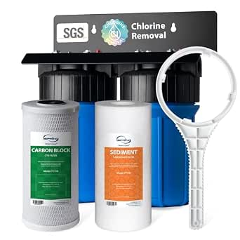 iSpring WGB21B 2-Stage Whole House Water Filtration System, 10" x 4.5" Sediment CTO Filter, 1" Inlet/Outlet