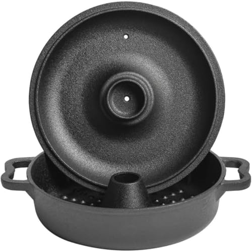 WhiteForest 焼き芋機 南部鉄両手鍋 ガスコンロ対応 IH対応 直火用大型焙煎鍋 蓋付き 熱伝導が早く錆びにくい鋳鉄鍋 IH200V/ガスコンロ対応 一体成型 多機能厚肉 サツマイモ鍋家庭用ローストサツマイモ鍋バーベキューポテトコーンマシン ロー