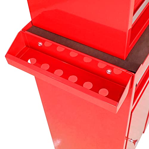 Campfun 5 Drawers Tool Chest, High Capacity Rolling Tool Storage Cabinet With Bottom Cabinet & Adjustable Shelf, Mechanic Tool Organizer With Buckle And Side Handle For Garage & Workshop, Red #TOP5