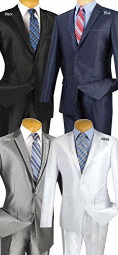 Vinci Men's 2 Button Single Breasted Shark Skin Slim Fit Suit W/Trim S2RR-42