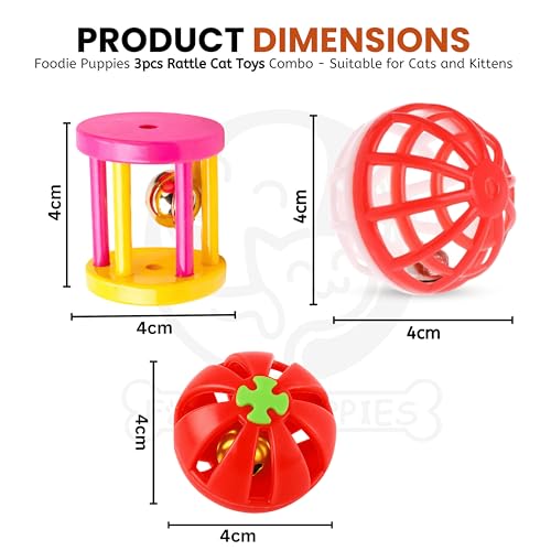 Image of Foodie Puppies Interactive Cat Rattle Toy Combo - (3 Pcs Set) | Rolling Bell Toys for Cats, Kittens & Small Pets | Durable, Lightweight, Safe Plastic, Engaging Indoor Play Toy for Exercise & Fun