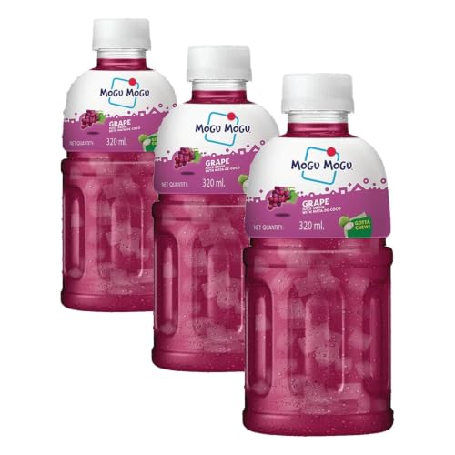 Image of Mogu Mogu Grape Juice Drink with Nata de Coco Jelly 320ml| Refreshing Tropical Thai-Made Sip & Chew Beverage (Pack of 3)