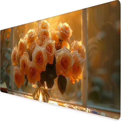 Tapis Souris XXL 120x60cm, Tapis de Souris Jaune sous Main Bureau Rose Mouse Pad avec 3MM Bords Cousus, Imperméable Base en Caoutchouc Antidérapant Surface Accessoire Bureau pour Gaming -yym250913