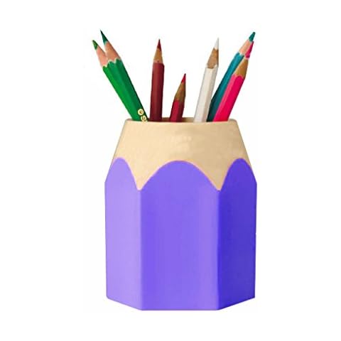 1pc Pen Holder Pencil Shaped Dual-Use Brush Pot Plastic Removable Students Creative Colorful Purple Pen Case Office School Supplies Bobury Cover