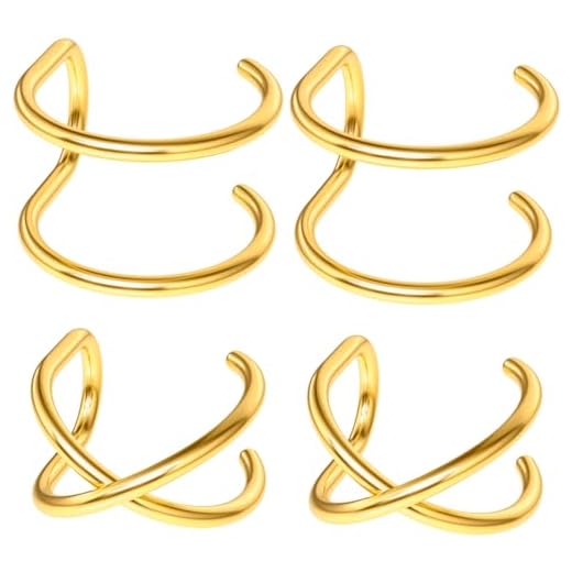 PAGOW 4x Fake Helix Ear Cuff Cartilage Earring No Piercing Earcuff, 925 Sterling Silver,14K Simple Criss Cross Double Lines Adjustable Minimalist Women Girl Men Clip On adornment Gifts 2 styles (GOLD)