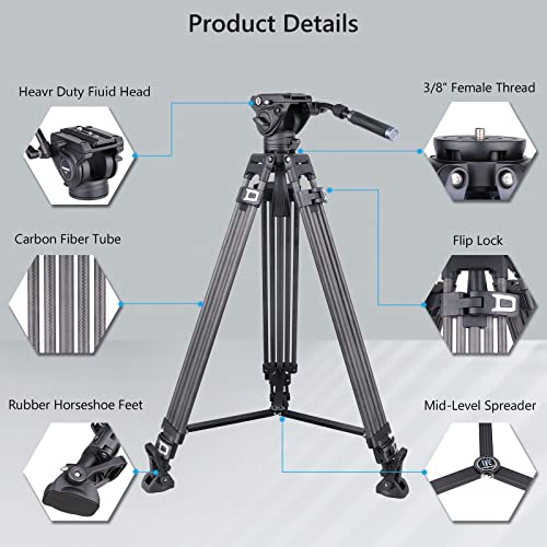 Carbon Fiber Video Tripod With Detachable 360 Degree Fluid Drag Pan Head Heavy Duty Camera Twin Tube Tripod For Dslr Camcorder Monopod Canon Nikon Sony Load Up To 26.5Lb/12Kg #TOP2
