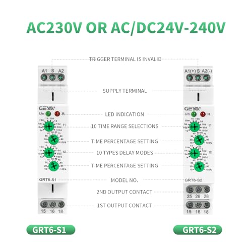 Relé temporizador asimétrico GRT6-S2 de carril DIN interruptor cíclico programable 10A 24V 240V 4