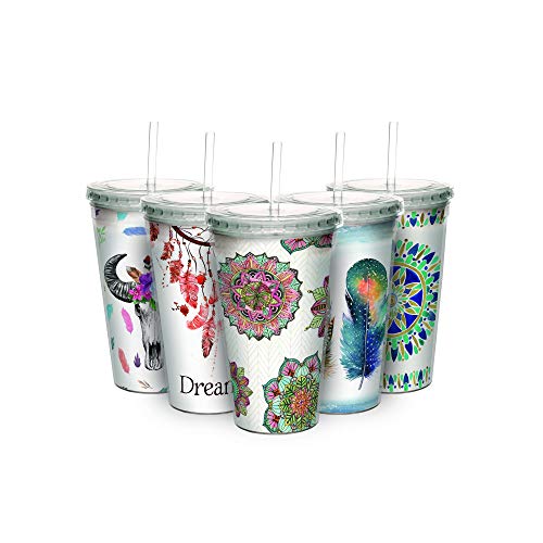 CoasterStone Mandala Morning Insulated Travel Tumbler with Straw - Double Wall Acrylic - 16 oz. (CC37530)