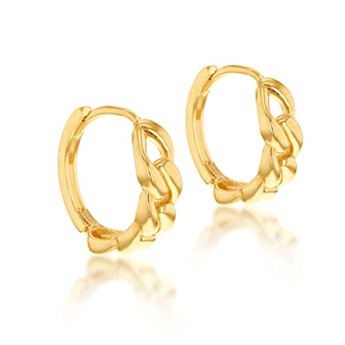 Boucles d'oreilles femme en or jaune 9 ct créoles curb huggy maille gourmette