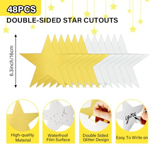 Image of 48PCS Star Cutouts, Double Printed Paper Stars Cutouts, Cardboard Star Cutouts, 6 Inch Glitter Stars Decoration for Christmas Bulletin Board Classroom Wall Party Decorations, Gold Silver