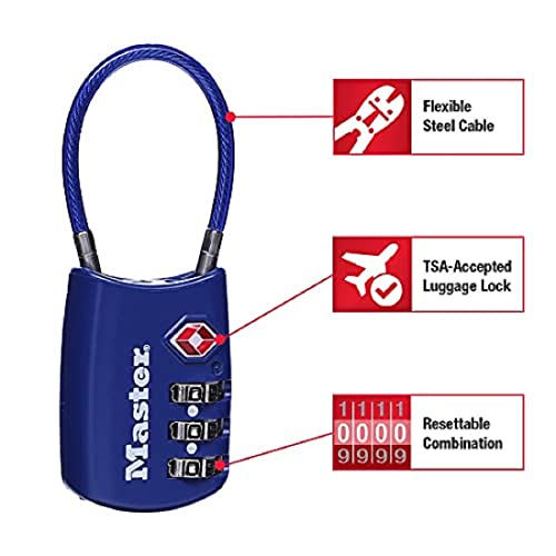 Master Lock Padlock, Set Your Own Combination TSA Locks for Luggage, Travel Zipper Lock with Cable Shackle is 1-3/16 in. Wide, Colors May Vary, 4688T, 2 Count (Pack of 1) by Master Lock - Used condition - US$11.50