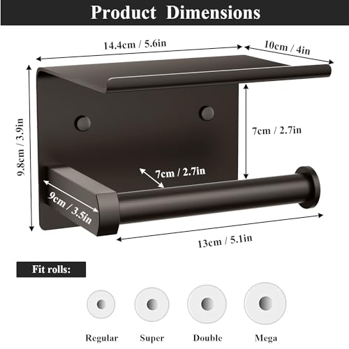 image for Tindbea Toilet Paper Holder with Phone Shelf, Adhesive or Screw Wall M