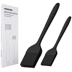 Silicone Basting Brush Set of Two Heat Resistant Long Handle Pastry Brush for Grilling, Baking, BBQ and Cooking (Black)