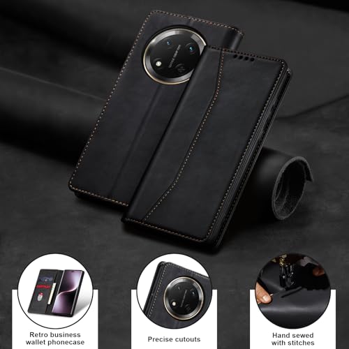 Image of Jasonyu Case for Honor Magic 7 Lite 5G Leather Wallet Flip Cover with Card Holder,Kickstand, Magnetic Closure,TPU Shockproof Phone Case (Black)