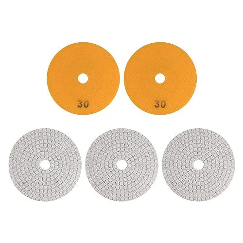 sourcing map 5pcs Diamond Polishing Pads 5 Grit 30 Wet/Dry Polish Pad for Stone Concrete Marble Countertop Quartz, for Polisher Grinder