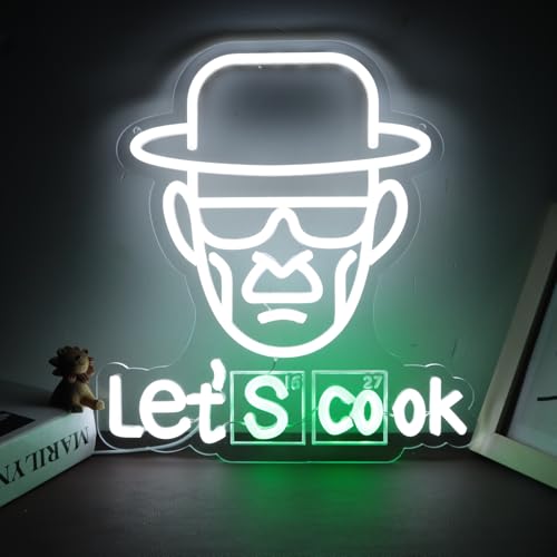Image of Breaking Bad Neon Sign Heisenberg for Wall Decor,Funny Let's Cook Neon Ligthts with Dimmable LED Signs for Man Cave Bedroom Bar Party Neon Gifts for Crime TV Show Fans Gifts