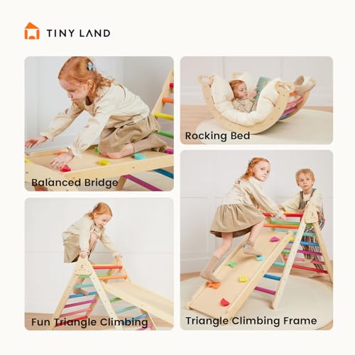 image for Tiny Land Pikler Triangle Set, 7-in-1 Foldable Pikler Triangle Climbin