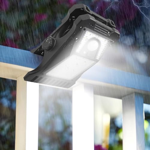 Foco solar con sensor de movimiento y pinza ajustable de doble carga solar y USB 3