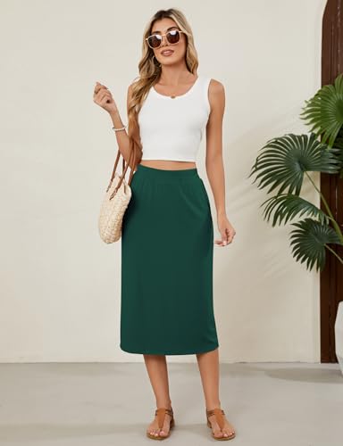 Image of Naggoo Midi Skirts for Women Summer Elastic High Waisted Basic Straight Skirt with Slit