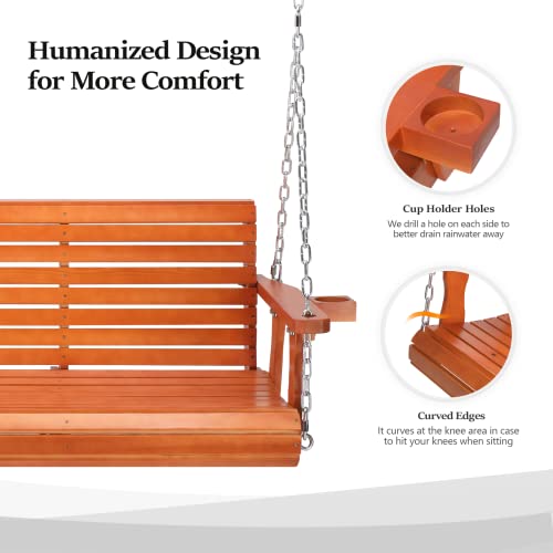 Image of VINGLI 5FT Patio Wooden Porch Swing for 3 Seats, Heavy Duty 800 LBS Front Hanging Bench Swing with Adjustable Safety Chain, Outdoor Bench Swing for Backyard, Garden, Lawn (Brown)