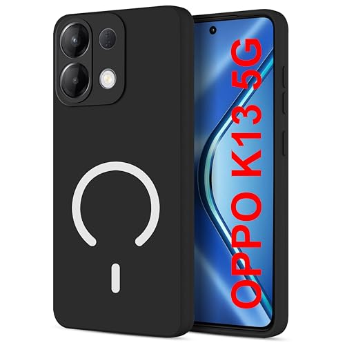 Image of SBMS Silicone Back Cover Case for Oppo K13 5G | Soft Micro-Fibre Lining Inside | Magsafe Print On Back Side Camera Protection Bump | Shockproof Case for Oppo K13 5G(Magsafe Print Big Black)