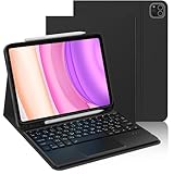QERDAOYI ipad キーボード付きケース2025 iPad Air 11インチM3/M2 i-PadPro第1/2/3/4世代 i-PadAir第4/5世代10.9インチ タッチパッド搭載 2台デバイス対応 手帳型ケース スタンド機能 多角度調整 着脱式 ペンシル収納 全方位保護カバー type-c充電式 マグネット付き 軽量 ブラック