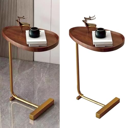 Zerodis Table Basse Petite Table d'appoint canapé avec Un canapé de Couchage Finale en Bois foncé (Conception de Groove et Cadre en Or)