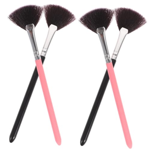 Beatifufu Makeup Tools 4pcs Set Long Handle Blusher Brush Brush Easy to Use Black Pink