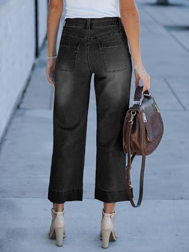 Wide Leg Jeans for Women Trendy High Waisted Flare Jeans Cropped Denim Pants Stretchy Baggy with Patch Pockets3
